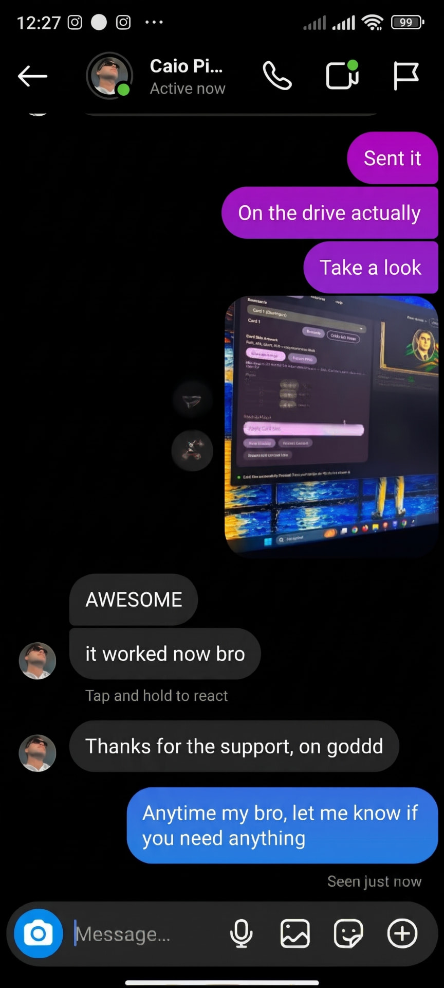 Customer screenshot